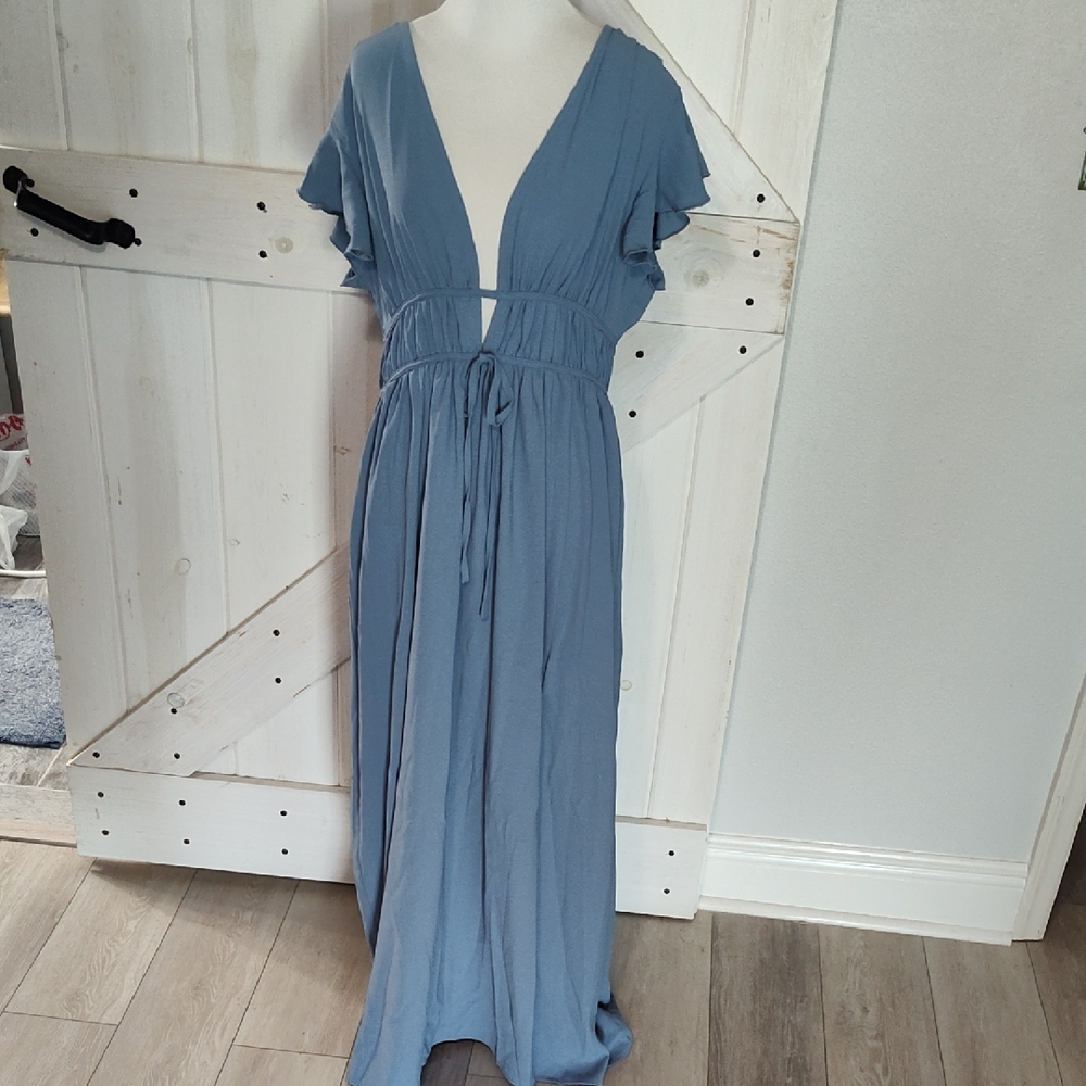 Cupshe Blue Flutter Sleeve Maxi Sundress